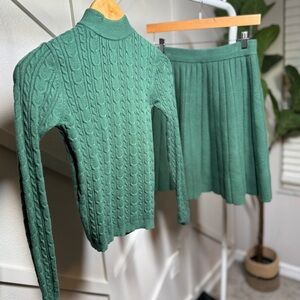 Fashion Nova Green Cable Knit Sweater + Skirt Set